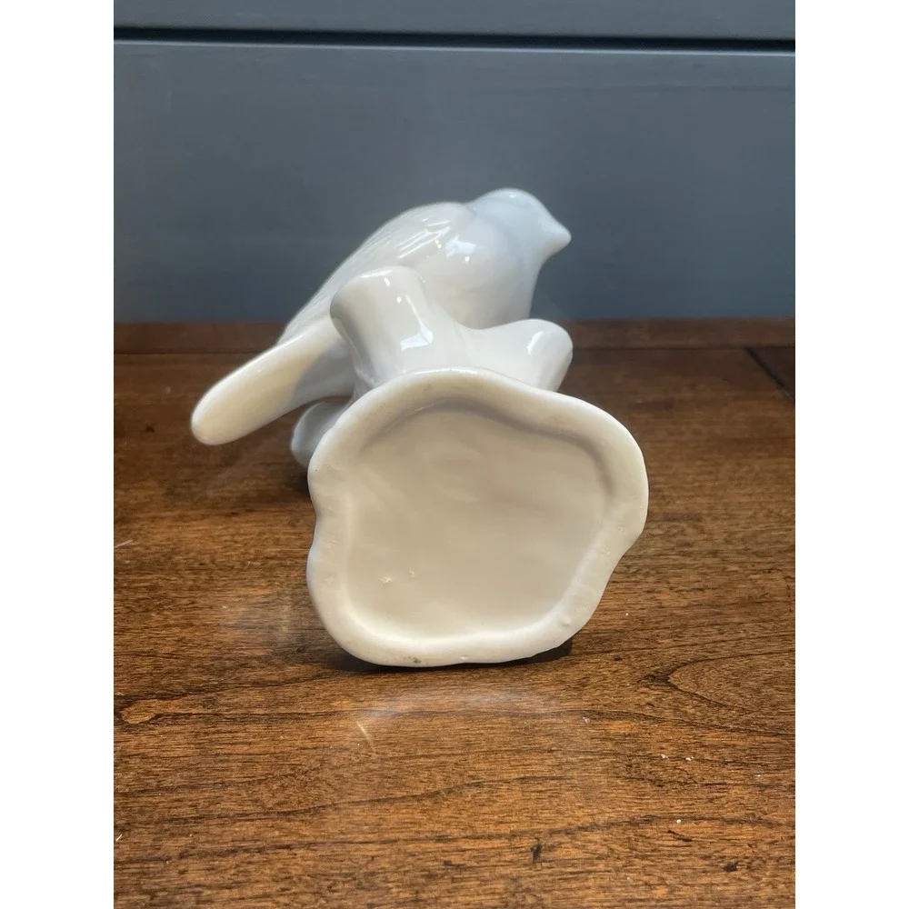Bisque Porcelain Bird Flower White Vase Decor Dainty Size Collectible